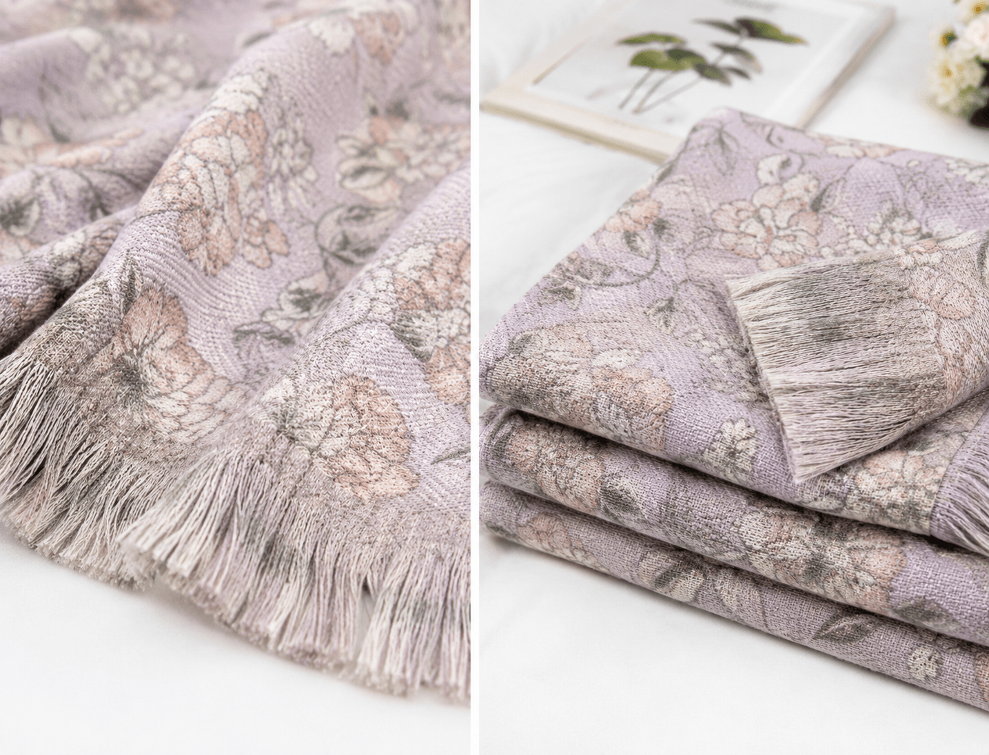 Vintage Floral Woven Throw Blanket with Fringe – Soft Pink gallery 2